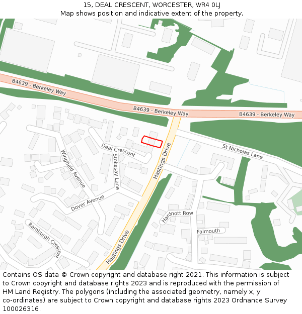 15, DEAL CRESCENT, WORCESTER, WR4 0LJ: Location map and indicative extent of plot