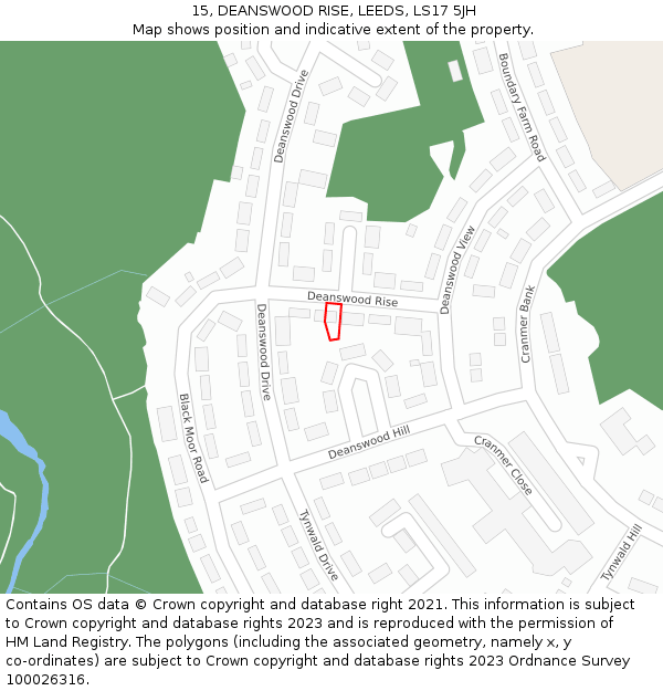 15, DEANSWOOD RISE, LEEDS, LS17 5JH: Location map and indicative extent of plot