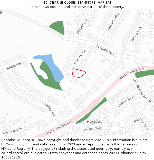 15, DEARNE CLOSE, STANMORE, HA7 3AT: Location map and indicative extent of plot