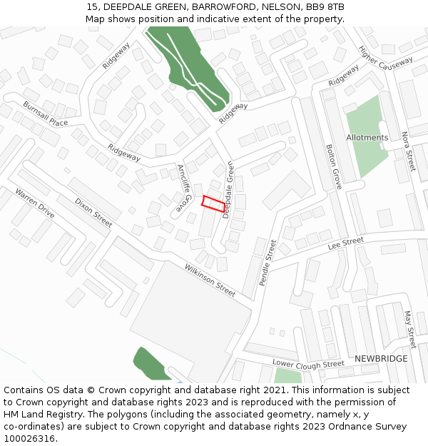 15, DEEPDALE GREEN, BARROWFORD, NELSON, BB9 8TB: Location map and indicative extent of plot