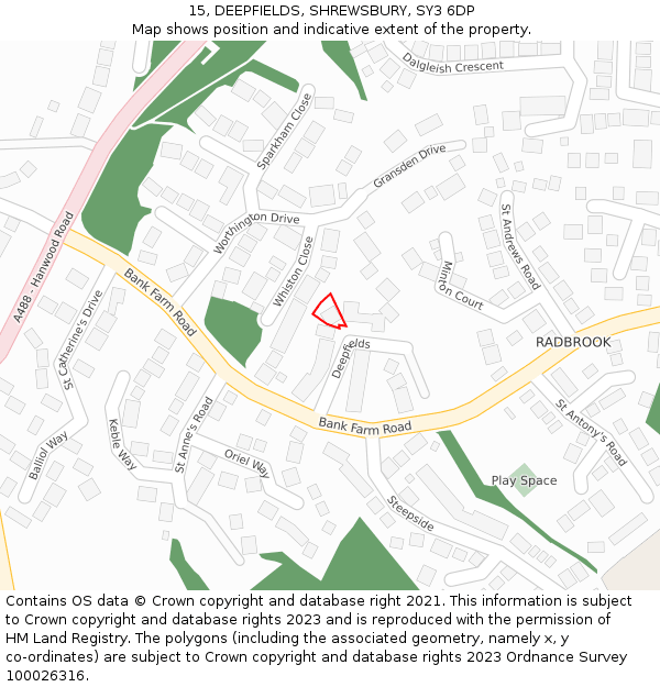 15, DEEPFIELDS, SHREWSBURY, SY3 6DP: Location map and indicative extent of plot