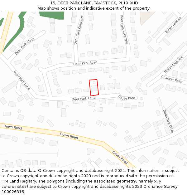 15, DEER PARK LANE, TAVISTOCK, PL19 9HD: Location map and indicative extent of plot
