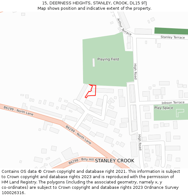 15, DEERNESS HEIGHTS, STANLEY, CROOK, DL15 9TJ: Location map and indicative extent of plot