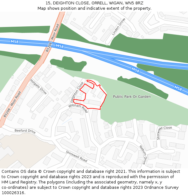 15, DEIGHTON CLOSE, ORRELL, WIGAN, WN5 8RZ: Location map and indicative extent of plot