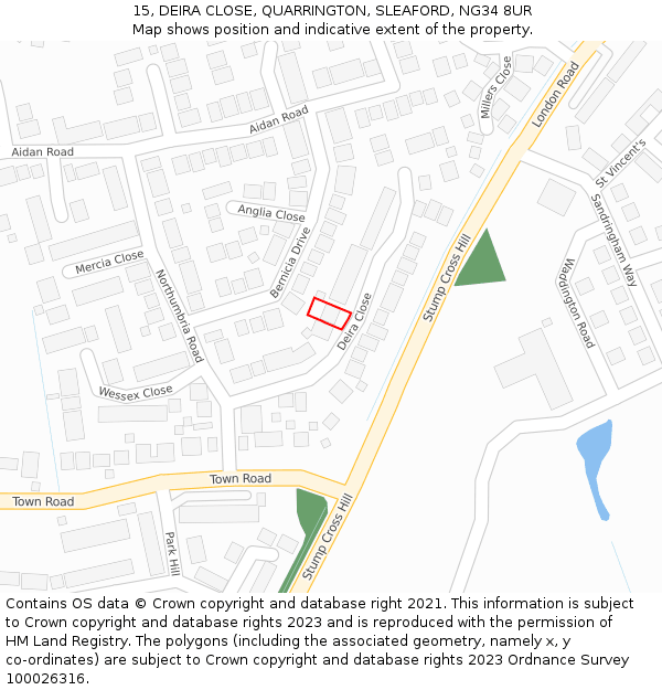 15, DEIRA CLOSE, QUARRINGTON, SLEAFORD, NG34 8UR: Location map and indicative extent of plot