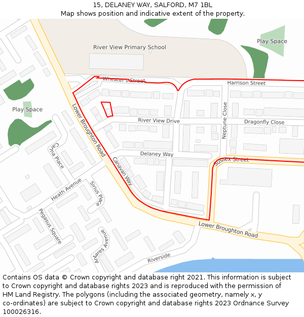 15, DELANEY WAY, SALFORD, M7 1BL: Location map and indicative extent of plot