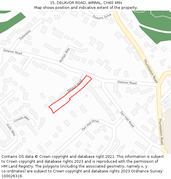 15, DELAVOR ROAD, WIRRAL, CH60 4RN: Location map and indicative extent of plot