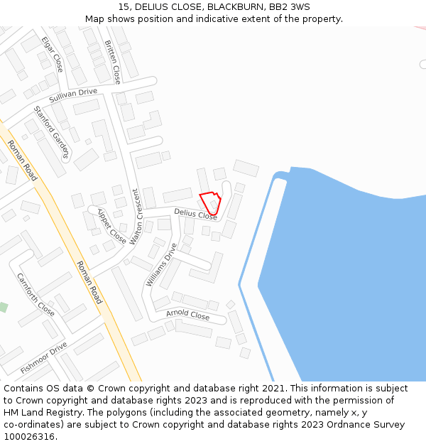 15, DELIUS CLOSE, BLACKBURN, BB2 3WS: Location map and indicative extent of plot