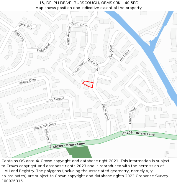 15, DELPH DRIVE, BURSCOUGH, ORMSKIRK, L40 5BD: Location map and indicative extent of plot