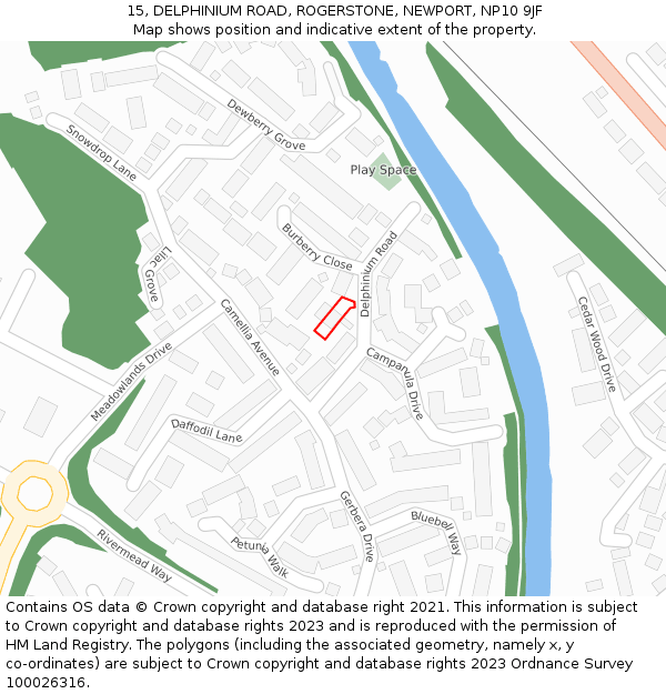 15, DELPHINIUM ROAD, ROGERSTONE, NEWPORT, NP10 9JF: Location map and indicative extent of plot