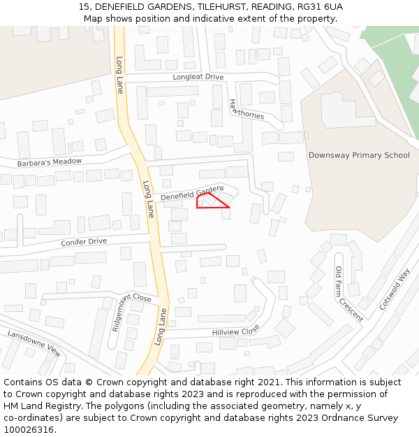 15, DENEFIELD GARDENS, TILEHURST, READING, RG31 6UA: Location map and indicative extent of plot