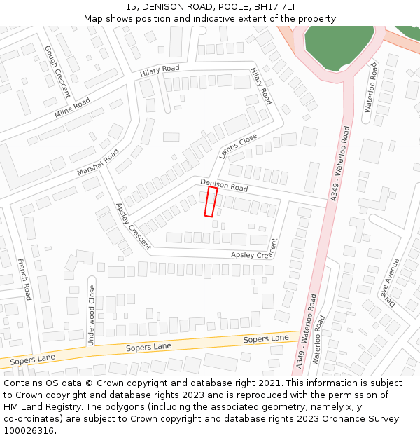 15, DENISON ROAD, POOLE, BH17 7LT: Location map and indicative extent of plot