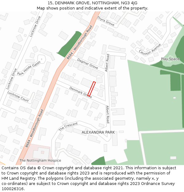 15, DENMARK GROVE, NOTTINGHAM, NG3 4JG: Location map and indicative extent of plot