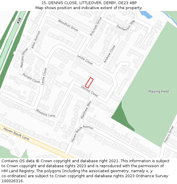 15, DENNIS CLOSE, LITTLEOVER, DERBY, DE23 4BP: Location map and indicative extent of plot