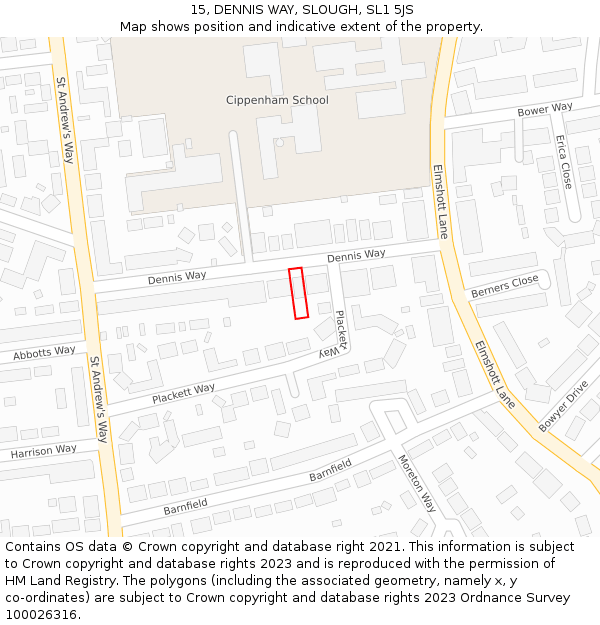 15, DENNIS WAY, SLOUGH, SL1 5JS: Location map and indicative extent of plot