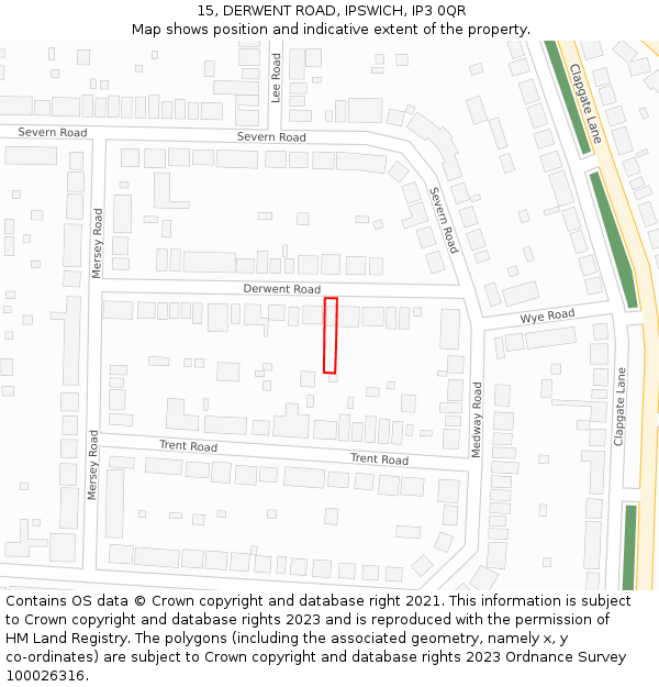 15, DERWENT ROAD, IPSWICH, IP3 0QR: Location map and indicative extent of plot