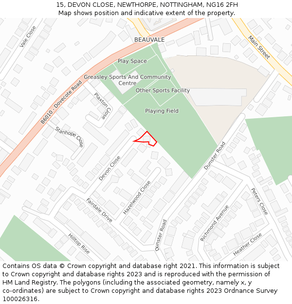15, DEVON CLOSE, NEWTHORPE, NOTTINGHAM, NG16 2FH: Location map and indicative extent of plot