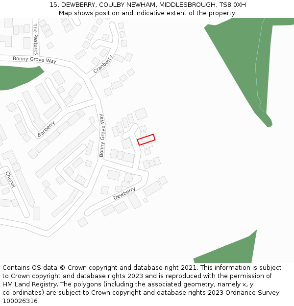 15, DEWBERRY, COULBY NEWHAM, MIDDLESBROUGH, TS8 0XH: Location map and indicative extent of plot