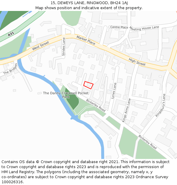 15, DEWEYS LANE, RINGWOOD, BH24 1AJ: Location map and indicative extent of plot