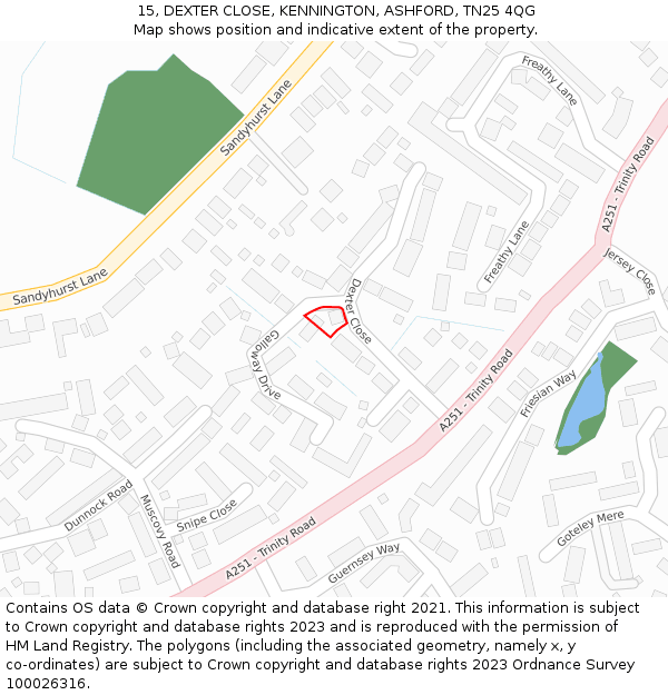 15, DEXTER CLOSE, KENNINGTON, ASHFORD, TN25 4QG: Location map and indicative extent of plot