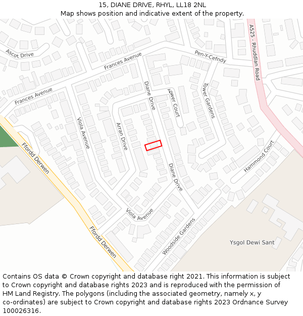 15, DIANE DRIVE, RHYL, LL18 2NL: Location map and indicative extent of plot