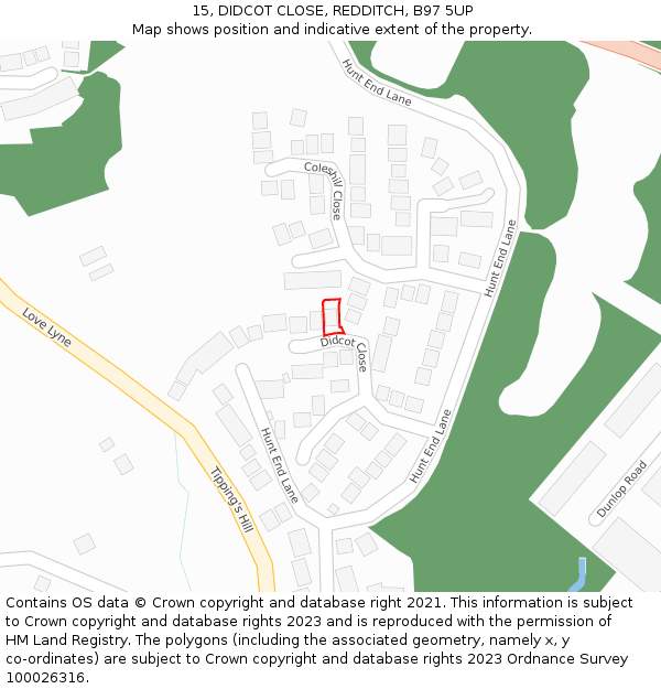 15, DIDCOT CLOSE, REDDITCH, B97 5UP: Location map and indicative extent of plot