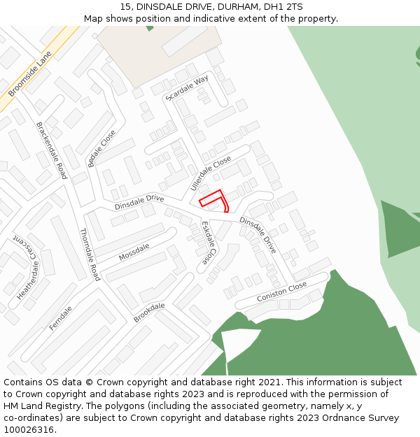 15, DINSDALE DRIVE, DURHAM, DH1 2TS: Location map and indicative extent of plot