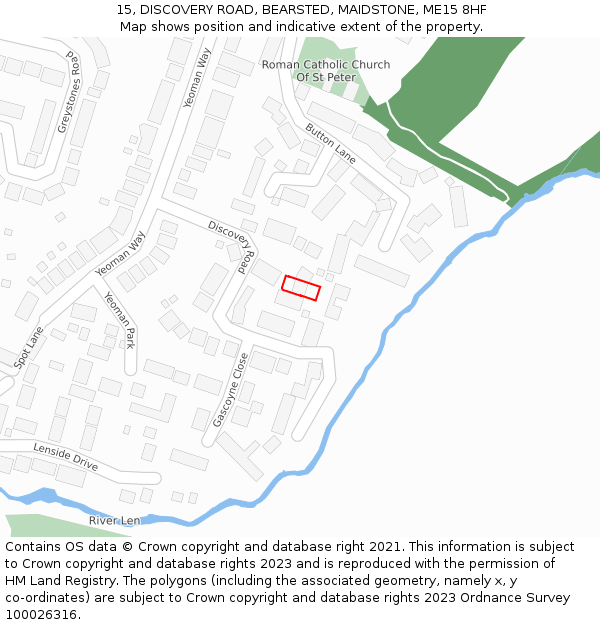 15, DISCOVERY ROAD, BEARSTED, MAIDSTONE, ME15 8HF: Location map and indicative extent of plot