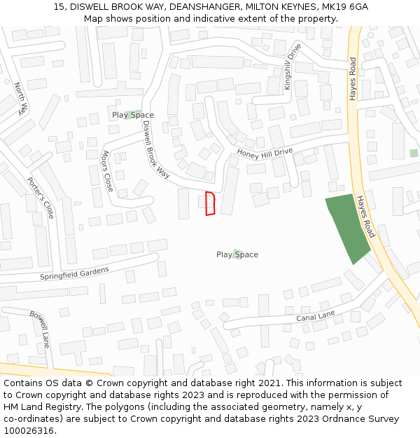 15, DISWELL BROOK WAY, DEANSHANGER, MILTON KEYNES, MK19 6GA: Location map and indicative extent of plot