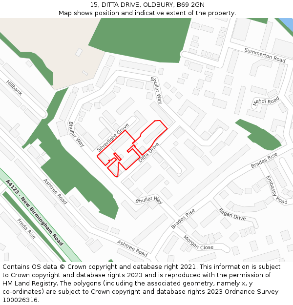 15, DITTA DRIVE, OLDBURY, B69 2GN: Location map and indicative extent of plot
