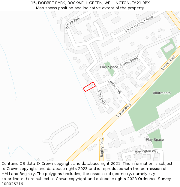 15, DOBREE PARK, ROCKWELL GREEN, WELLINGTON, TA21 9RX: Location map and indicative extent of plot