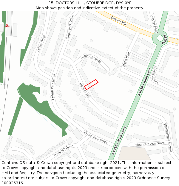 15, DOCTORS HILL, STOURBRIDGE, DY9 0YE: Location map and indicative extent of plot