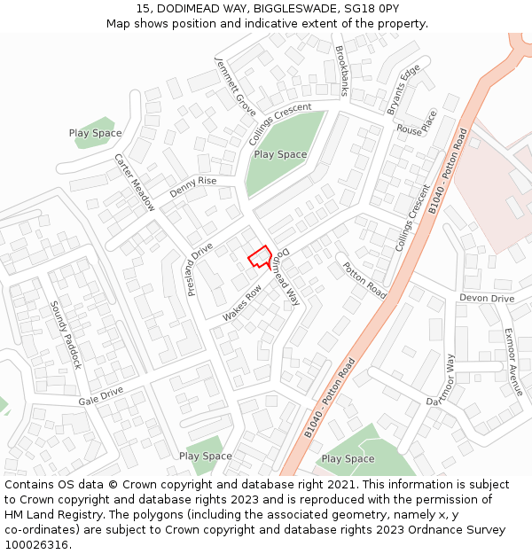 15, DODIMEAD WAY, BIGGLESWADE, SG18 0PY: Location map and indicative extent of plot
