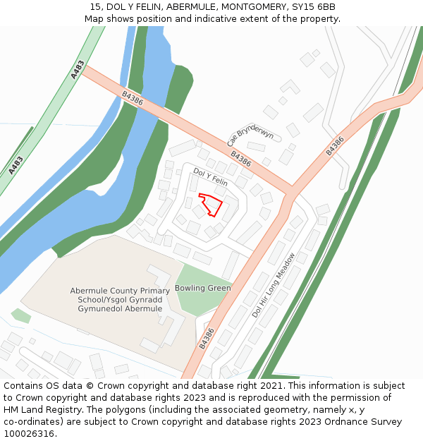 15, DOL Y FELIN, ABERMULE, MONTGOMERY, SY15 6BB: Location map and indicative extent of plot