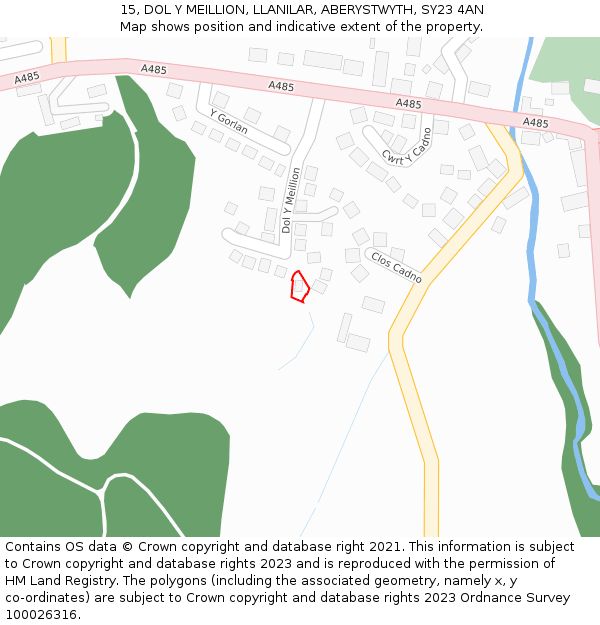 15, DOL Y MEILLION, LLANILAR, ABERYSTWYTH, SY23 4AN: Location map and indicative extent of plot