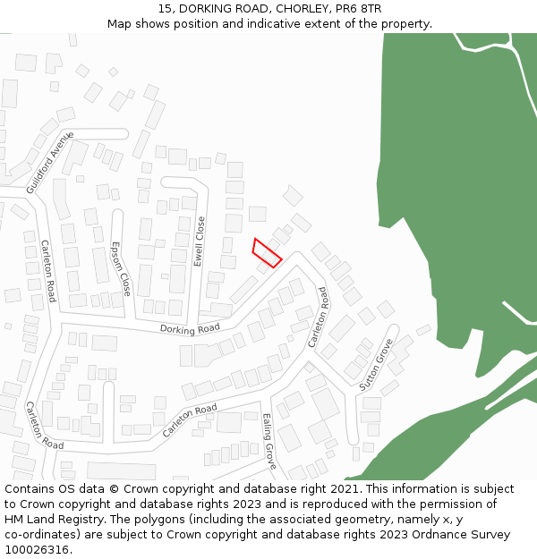 15, DORKING ROAD, CHORLEY, PR6 8TR: Location map and indicative extent of plot