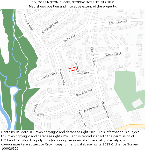 15, DORRINGTON CLOSE, STOKE-ON-TRENT, ST2 7BZ: Location map and indicative extent of plot