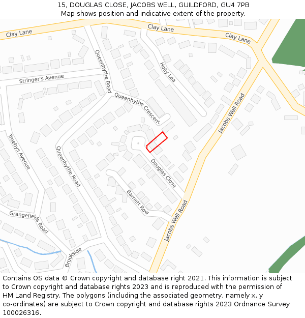 15, DOUGLAS CLOSE, JACOBS WELL, GUILDFORD, GU4 7PB: Location map and indicative extent of plot