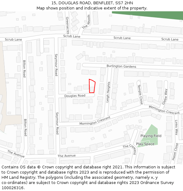 15, DOUGLAS ROAD, BENFLEET, SS7 2HN: Location map and indicative extent of plot