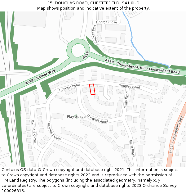 15, DOUGLAS ROAD, CHESTERFIELD, S41 0UD: Location map and indicative extent of plot