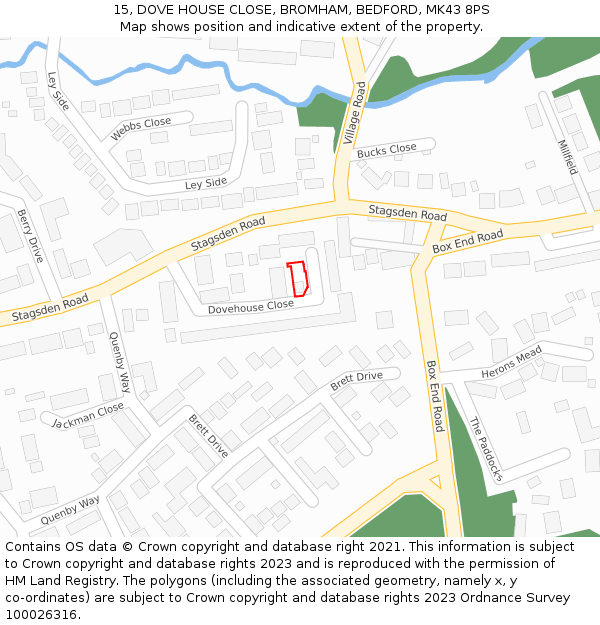 15, DOVE HOUSE CLOSE, BROMHAM, BEDFORD, MK43 8PS: Location map and indicative extent of plot