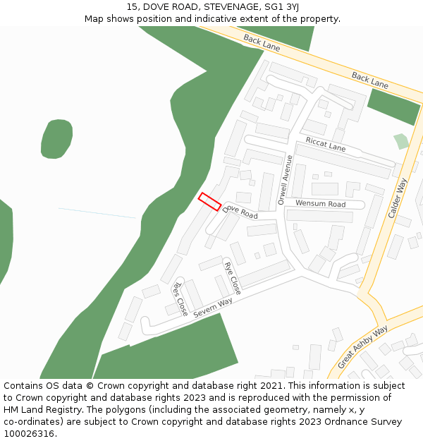 15, DOVE ROAD, STEVENAGE, SG1 3YJ: Location map and indicative extent of plot