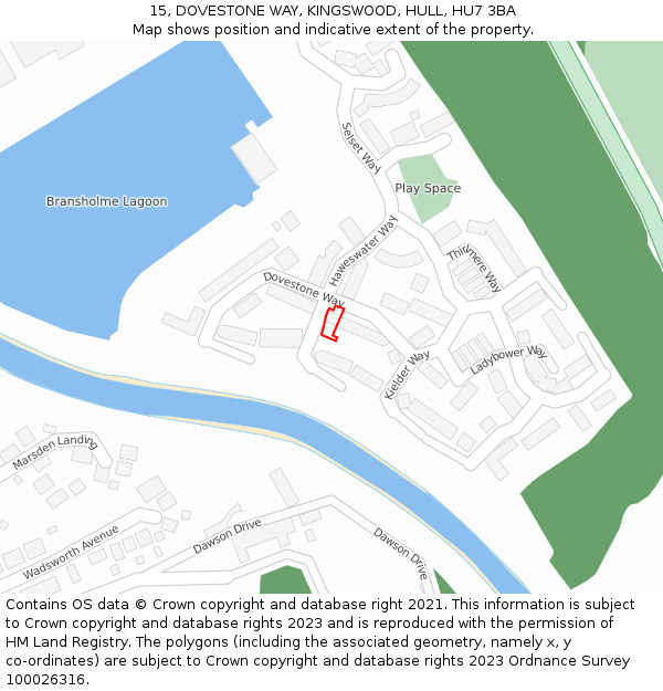 15, DOVESTONE WAY, KINGSWOOD, HULL, HU7 3BA: Location map and indicative extent of plot