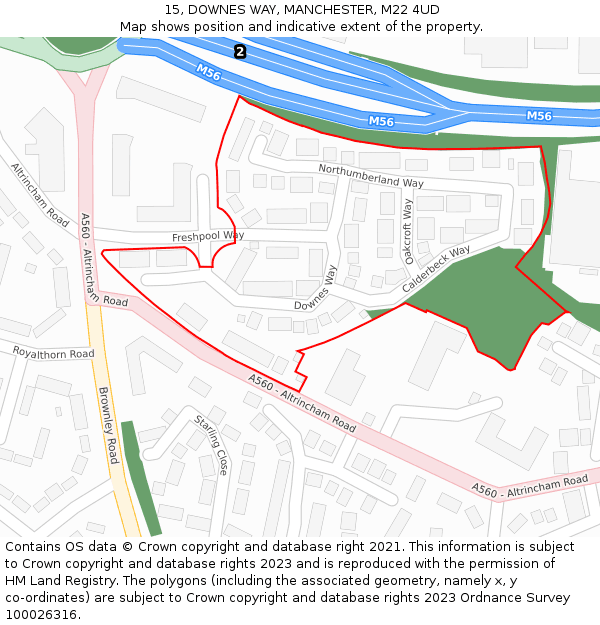 15, DOWNES WAY, MANCHESTER, M22 4UD: Location map and indicative extent of plot