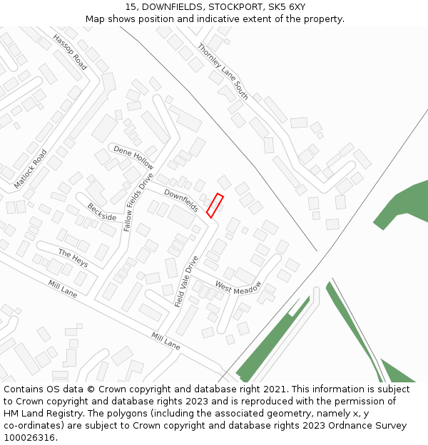 15, DOWNFIELDS, STOCKPORT, SK5 6XY: Location map and indicative extent of plot