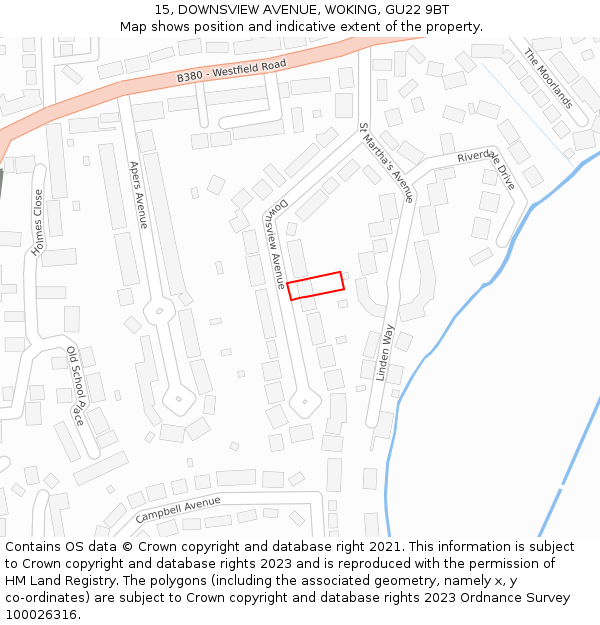 15, DOWNSVIEW AVENUE, WOKING, GU22 9BT: Location map and indicative extent of plot