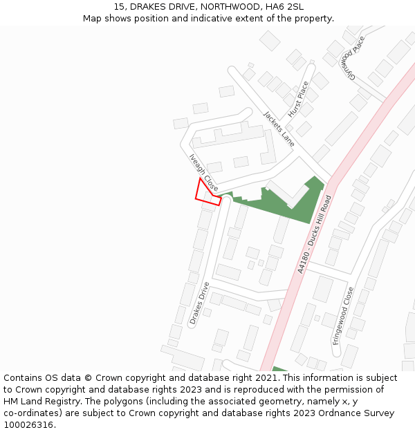 15, DRAKES DRIVE, NORTHWOOD, HA6 2SL: Location map and indicative extent of plot