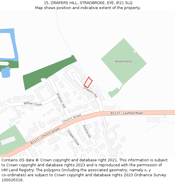 15, DRAPERS HILL, STRADBROKE, EYE, IP21 5LQ: Location map and indicative extent of plot
