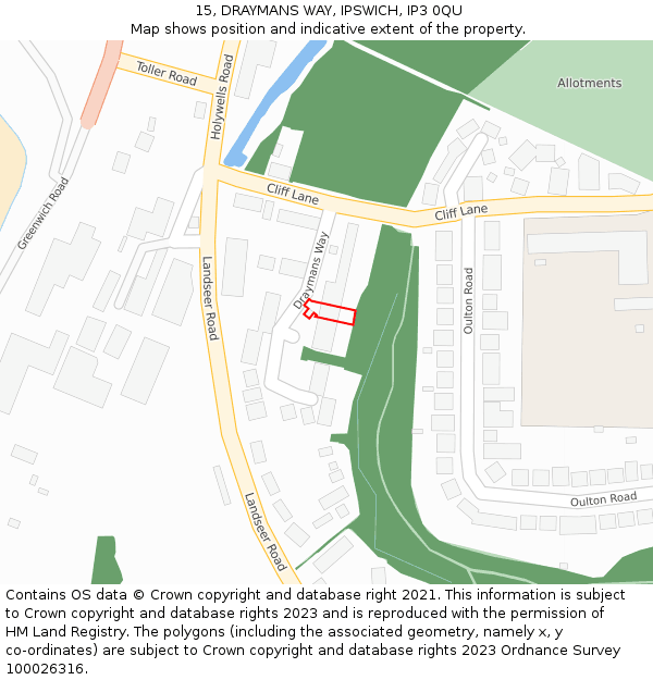 15, DRAYMANS WAY, IPSWICH, IP3 0QU: Location map and indicative extent of plot