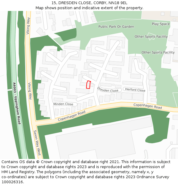 15, DRESDEN CLOSE, CORBY, NN18 9EL: Location map and indicative extent of plot